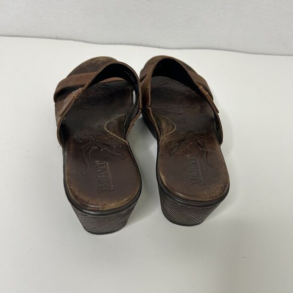 Born Brown Strappy Peep Toe Wedge Slip On Mules Sandals Size 8 EU 39 - Picture 5 of 8